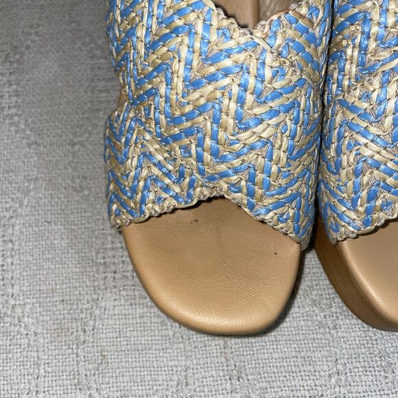 Avellini Women’s Heeled Slides Size 40 U.S. 9 M Blue Beige Fabric Outdoors Beach - Picture 8 of 12